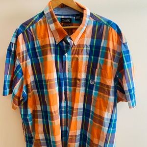 Men’s Chaps button down, blue and orange, 3XB, Easy Care, short sleeve